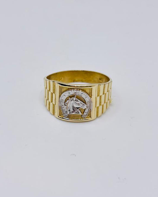 ANILLO DE HOMBRE CON CABALLO Y HERRADURA